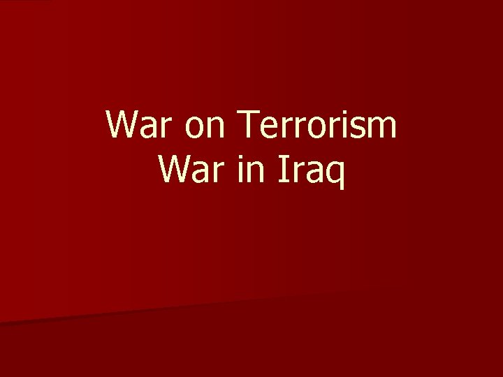 War on Terrorism War in Iraq 