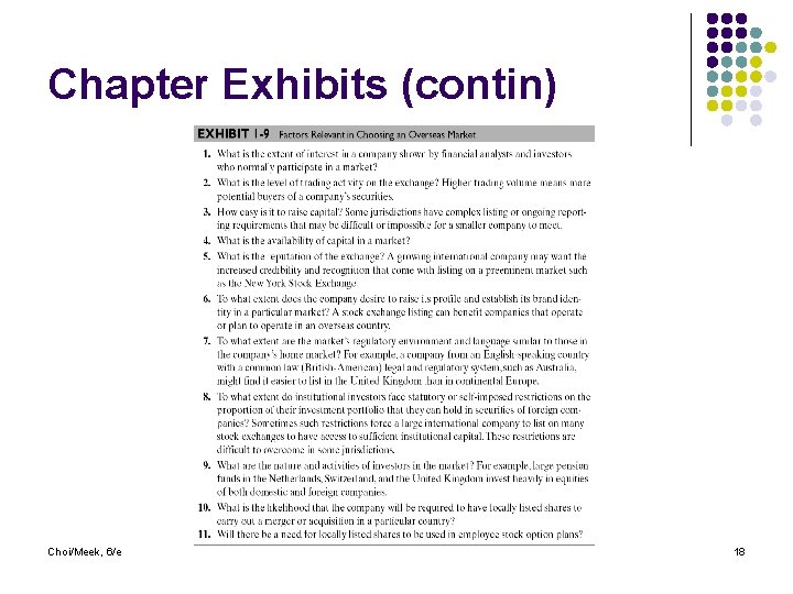 Chapter Exhibits (contin) Choi/Meek, 6/e 18 