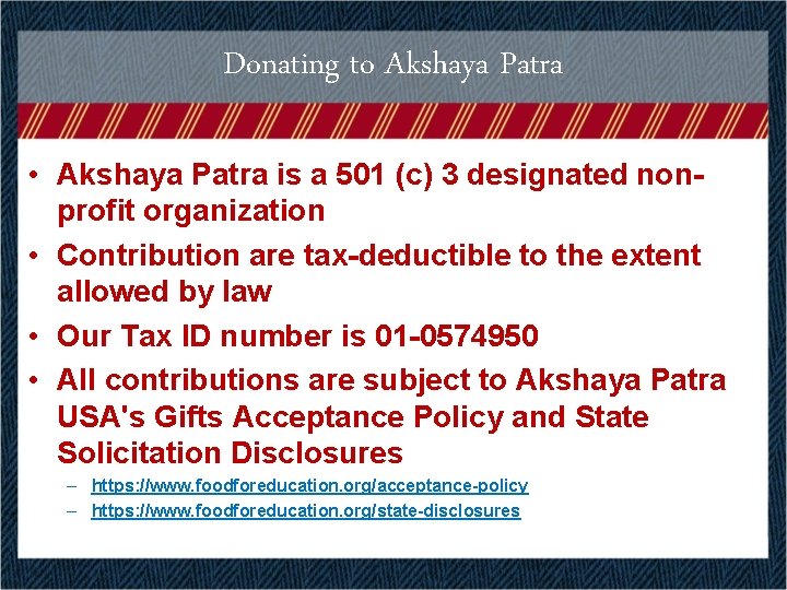 Donating to Akshaya Patra • Akshaya Patra is a 501 (c) 3 designated nonprofit Donating to Akshaya Patra • Akshaya Patra is a 501 (c) 3 designated nonprofit
