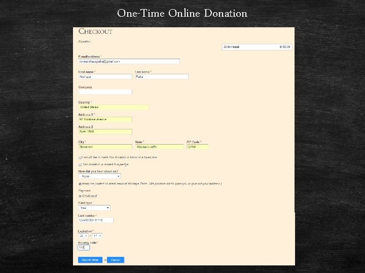 One-Time Online Donation One-Time Online Donation