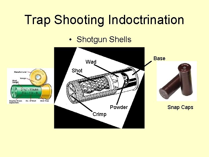 Trap Shooting Indoctrination • Shotgun Shells Base Wad Shot Powder Crimp Snap Caps 