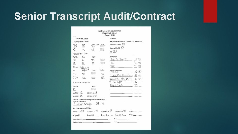 Senior Transcript Audit/Contract 