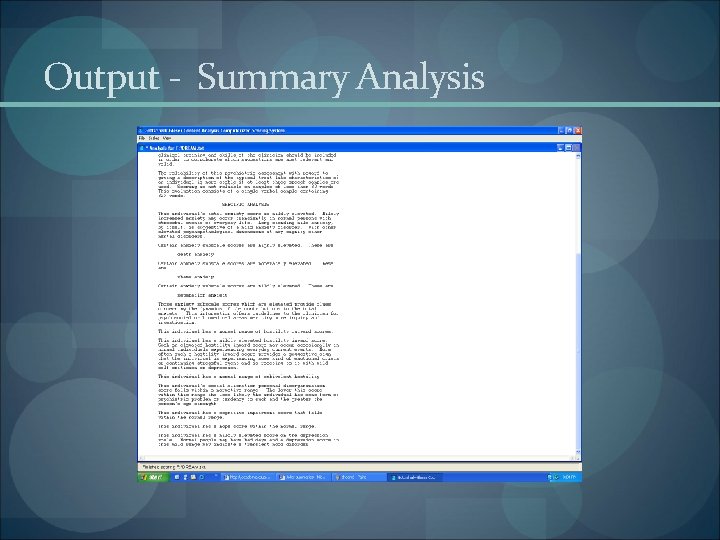 Output - Summary Analysis 