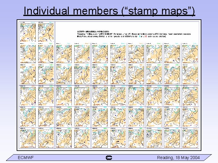 Individual members (“stamp maps”) ECMWF Reading, 18 May 2004 