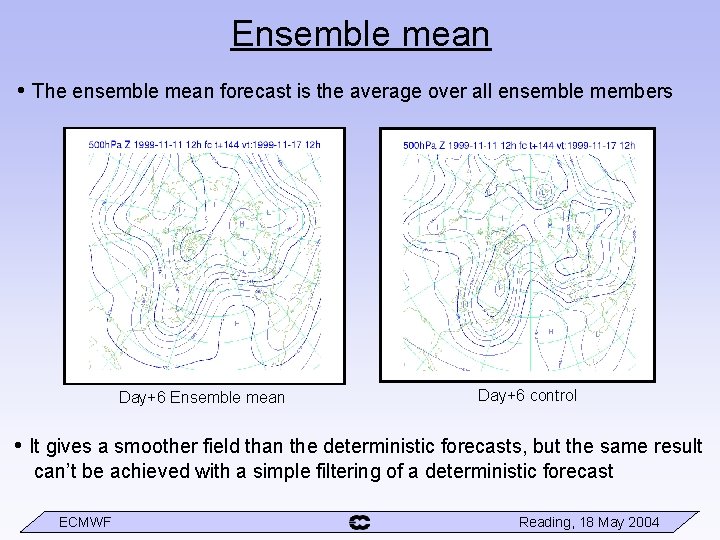 Ensemble mean • The ensemble mean forecast is the average over all ensemble members