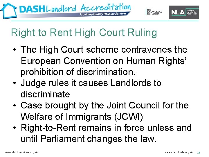 Right to Rent High Court Ruling • The High Court scheme contravenes the European