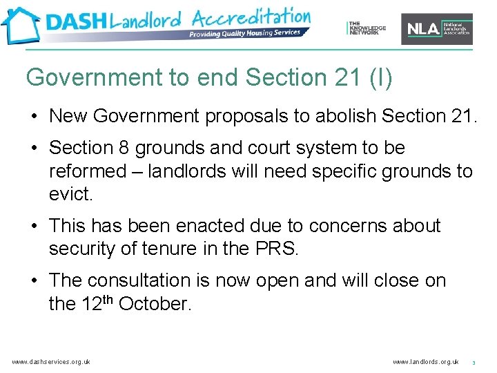 Government to end Section 21 (I) • New Government proposals to abolish Section 21.