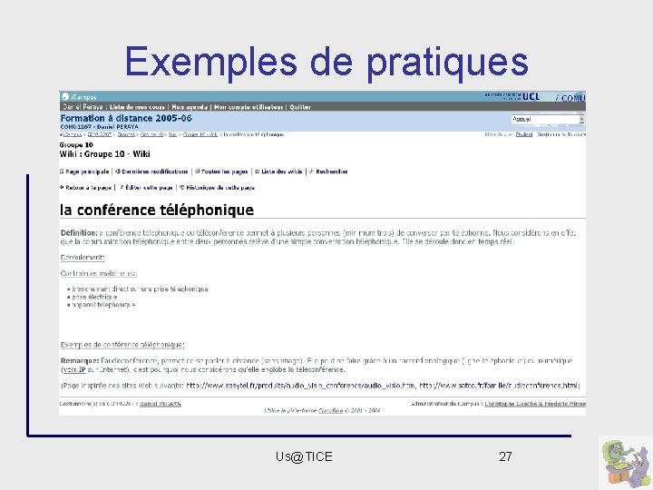 Exemples de pratiques Us@TICE 27 