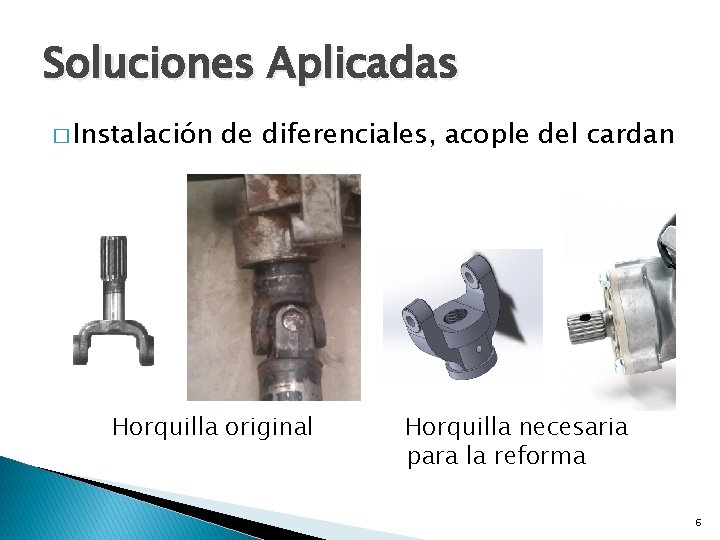 Soluciones Aplicadas � Instalación de diferenciales, acople del cardan Horquilla original Horquilla necesaria para