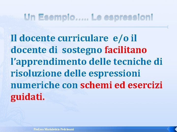 Un Esempio…. . Le espressioni Il docente curriculare e/o il docente di sostegno facilitano Un Esempio…. . Le espressioni Il docente curriculare e/o il docente di sostegno facilitano
