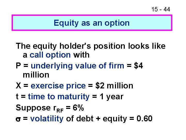 15 - 44 Equity as an option The equity holder's position looks like a