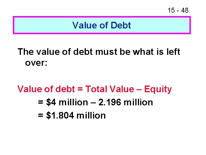 15 - 48 Value of Debt The value of debt must be what is