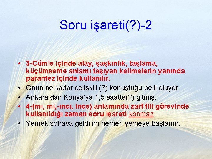 Soru işareti(? )-2 • 3 -Cümle içinde alay, şaşkınlık, taşlama, küçümseme anlamı taşıyan kelimelerin
