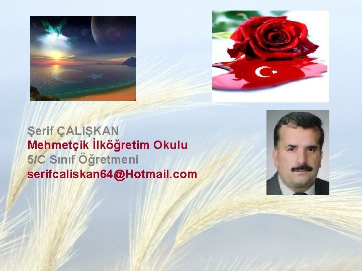 Şerif ÇALIŞKAN Mehmetçik İlköğretim Okulu 5/C Sınıf Öğretmeni serifcaliskan 64@Hotmail. com 