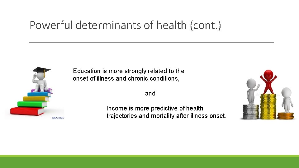 Powerful determinants of health (cont. ) Education is more strongly related to the onset