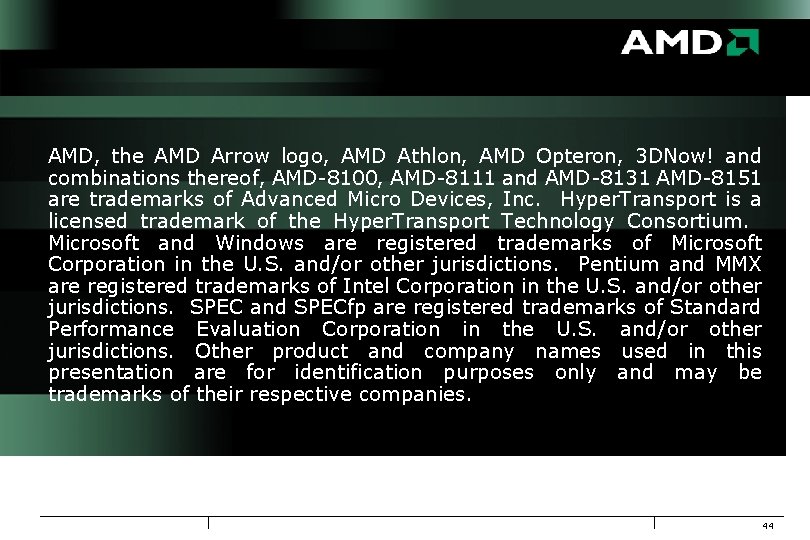 AMD, the AMD Arrow logo, AMD Athlon, AMD Opteron, 3 DNow! and combinations thereof,