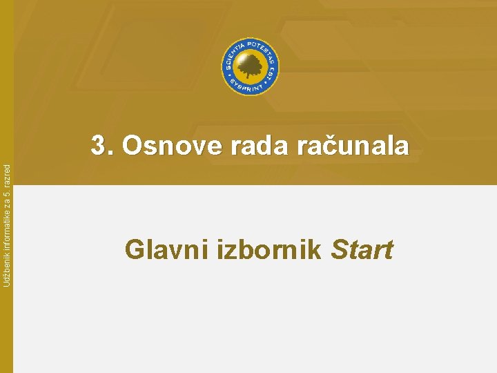 Udžbenik informatike za 5. razred 3. Osnove rada računala Glavni izbornik Start 