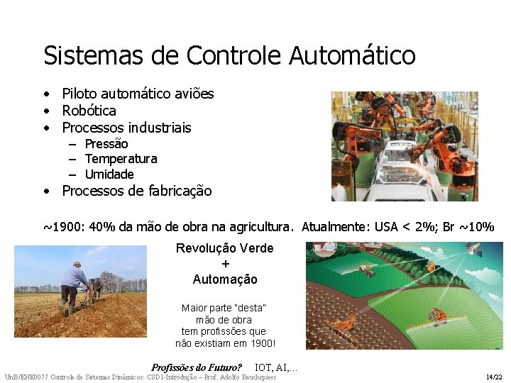 Sistemas de Controle Automático • Piloto automático aviões • Robótica • Processos industriais – Sistemas de Controle Automático • Piloto automático aviões • Robótica • Processos industriais –