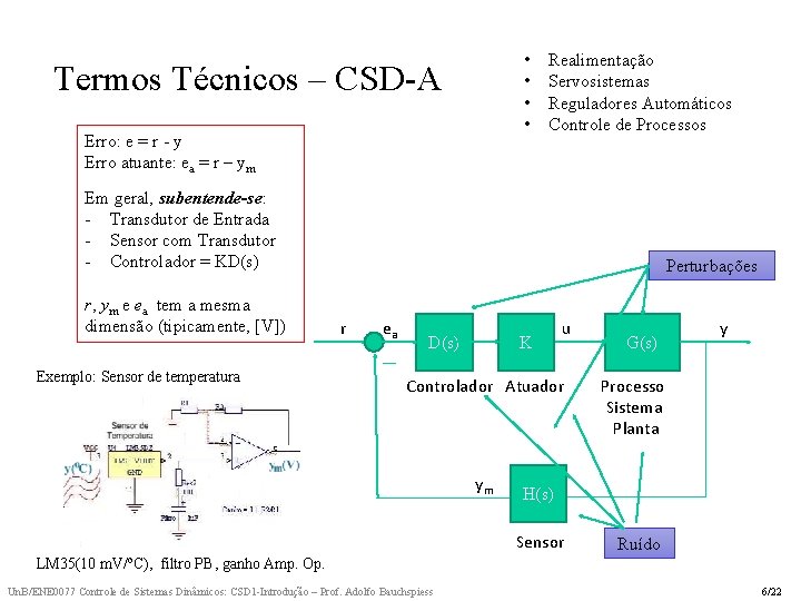 • • Termos Técnicos – CSD-A Erro: e = r - y Erro • • Termos Técnicos – CSD-A Erro: e = r - y Erro