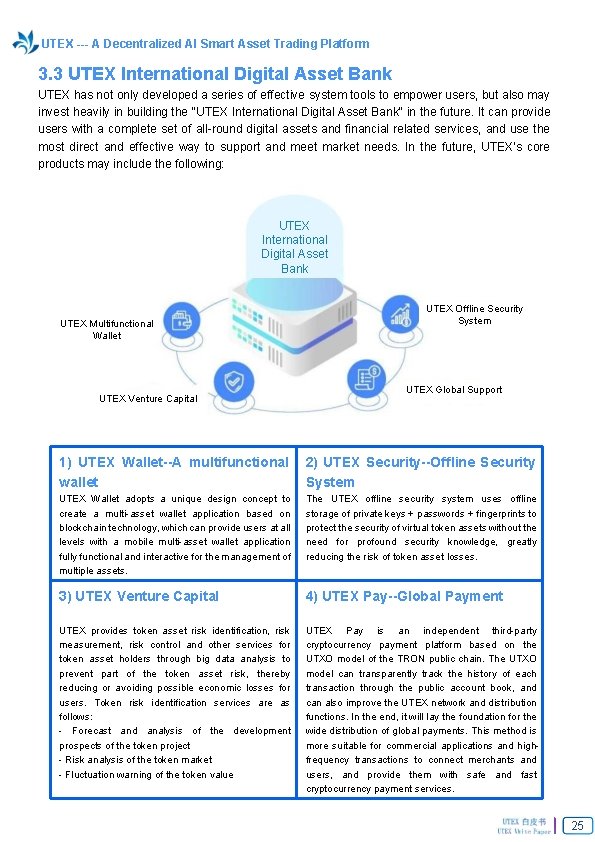 UTEX --- A Decentralized AI Smart Asset Trading Platform 3. 3 UTEX International Digital