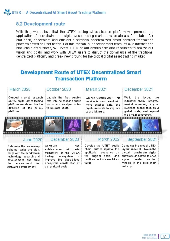 UTEX --- A Decentralized AI Smart Asset Trading Platform 8. 2 Development route With