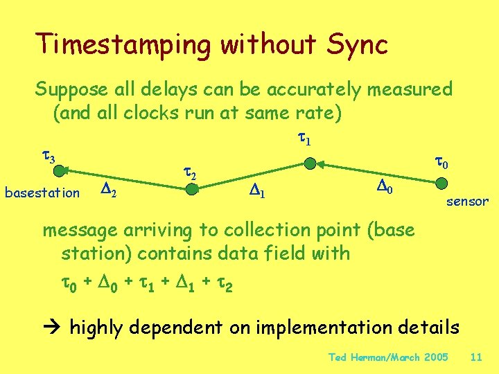 Timestamping without Sync Suppose all delays can be accurately measured (and all clocks run