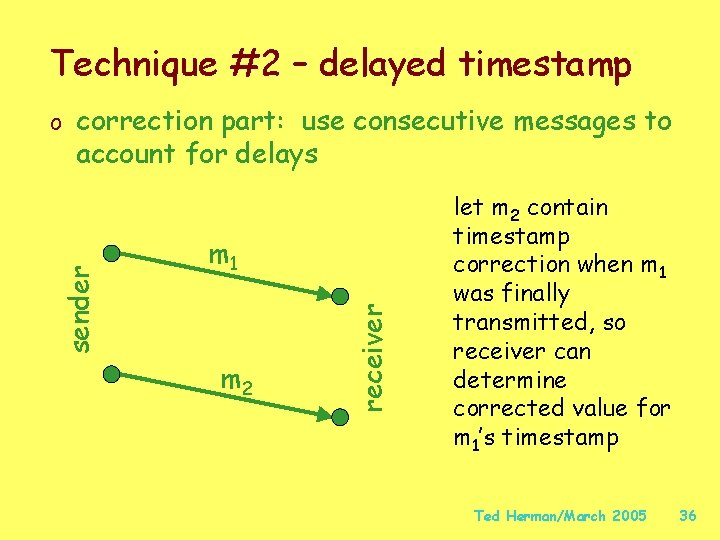 Technique #2 – delayed timestamp o correction part: use consecutive messages to m 1