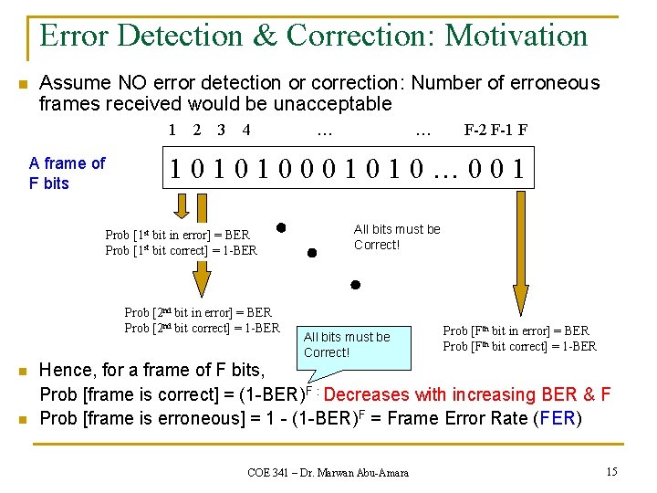 Error Detection & Correction: Motivation n Assume NO error detection or correction: Number of Error Detection & Correction: Motivation n Assume NO error detection or correction: Number of