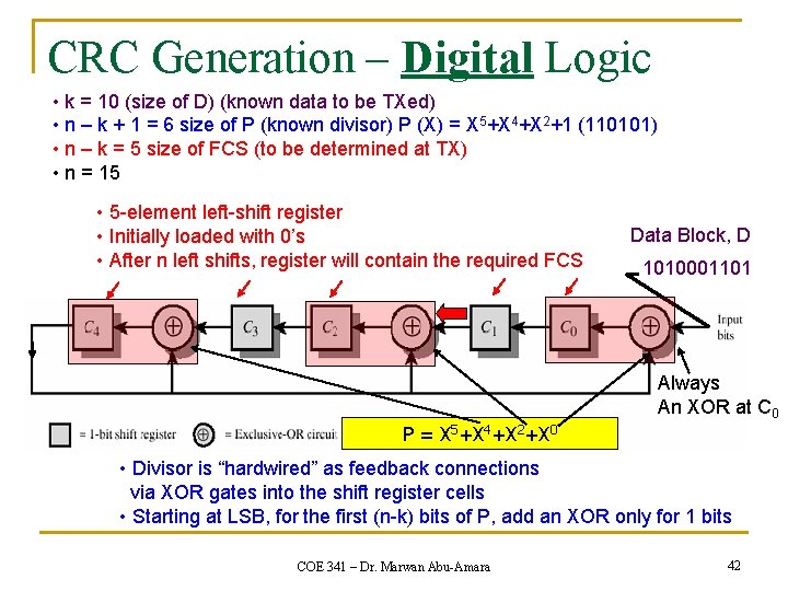 CRC Generation – Digital Logic • k = 10 (size of D) (known data CRC Generation – Digital Logic • k = 10 (size of D) (known data