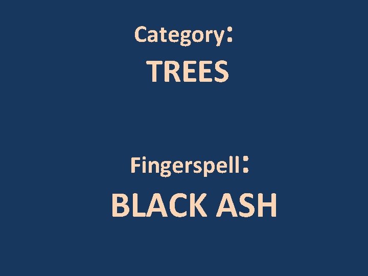 Category: TREES Fingerspell: BLACK ASH 