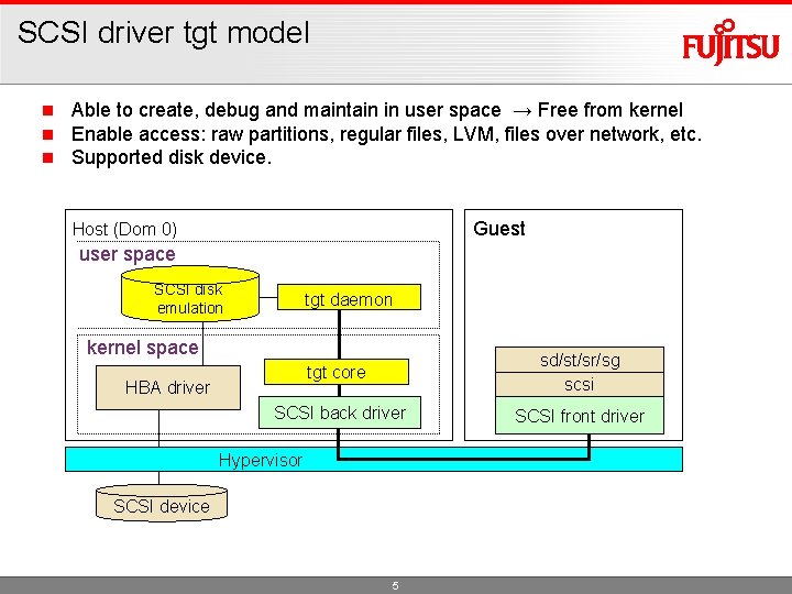 SCSI driver tgt model n n n Able to create, debug and maintain in