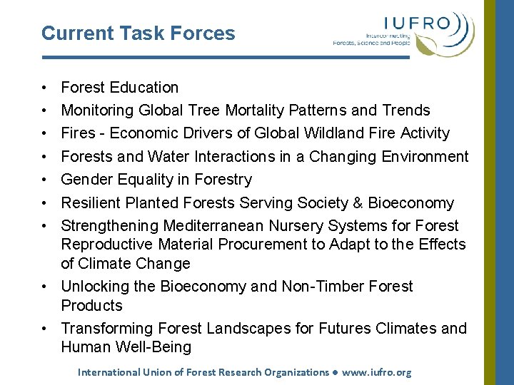 Current Task Forces • • Forest Education Monitoring Global Tree Mortality Patterns and Trends Current Task Forces • • Forest Education Monitoring Global Tree Mortality Patterns and Trends
