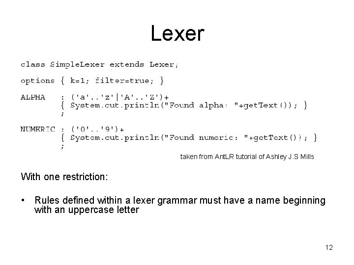Lexer taken from Ant. LR tutorial of Ashley J. S Mills With one restriction: