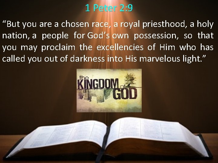 1 Peter 2: 9 “But you are a chosen race, a royal priesthood, a