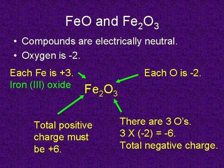 Fe. O and Fe 2 O 3 • Compounds are electrically neutral. • Oxygen