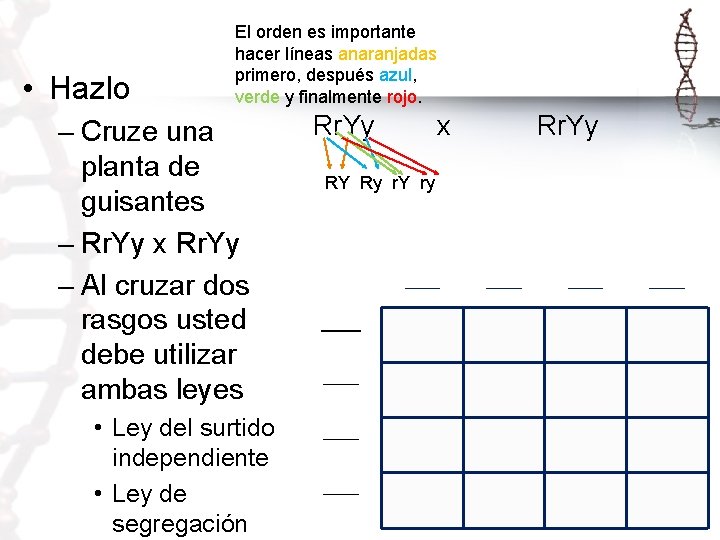  • Hazlo El orden es importante hacer líneas anaranjadas primero, después azul, verde