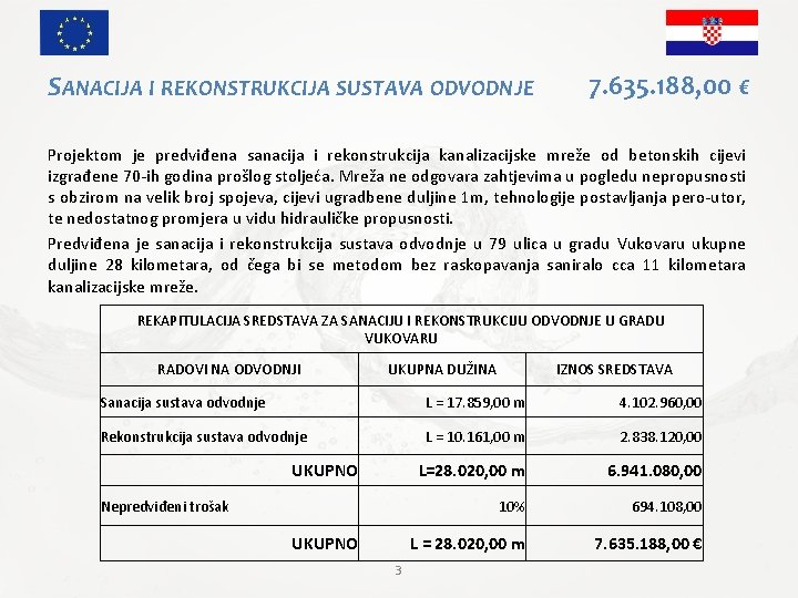 SANACIJA I REKONSTRUKCIJA SUSTAVA ODVODNJE 7. 635. 188, 00 € Projektom je predviđena sanacija