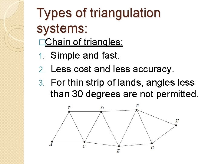 Types of triangulation systems: �Chain of triangles: 1. Simple and fast. 2. Less cost