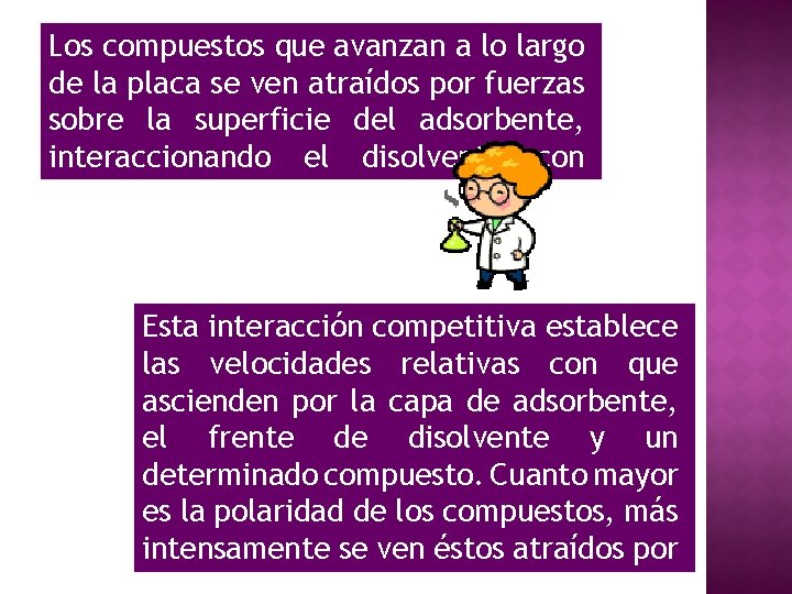 Los compuestos que avanzan a lo largo de la placa se ven atraídos por