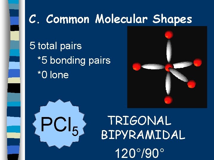 C. Common Molecular Shapes 5 total pairs *5 bonding pairs *0 lone PCl 5