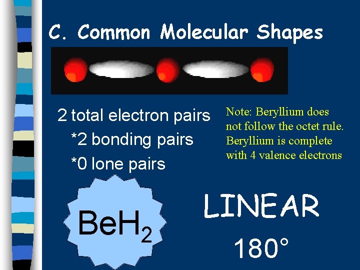 C. Common Molecular Shapes 2 total electron pairs *2 bonding pairs *0 lone pairs