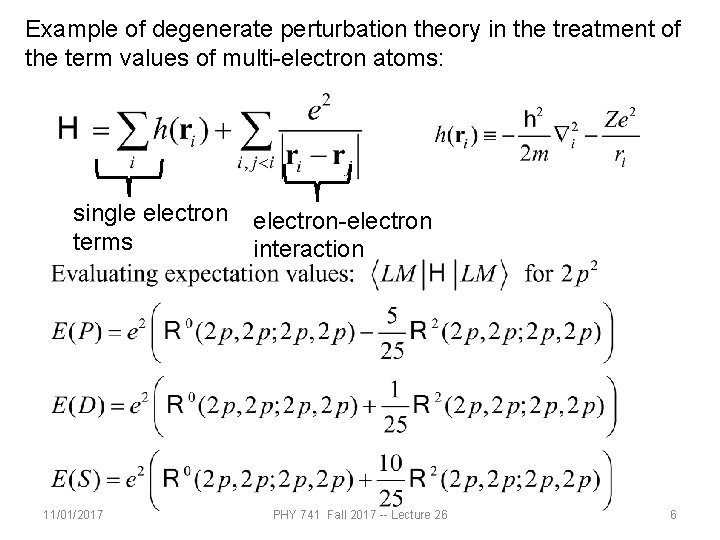 Example of degenerate perturbation theory in the treatment of the term values of multi-electron