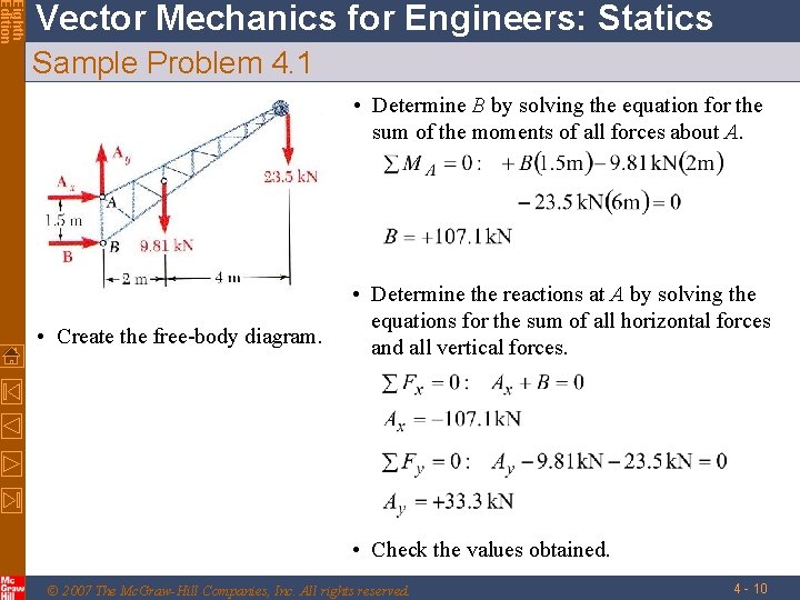 Eighth Edition Vector Mechanics for Engineers: Statics Sample Problem 4. 1 • Determine B