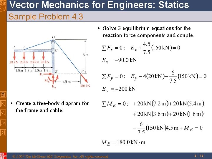 Eighth Edition Vector Mechanics for Engineers: Statics Sample Problem 4. 3 • Solve 3