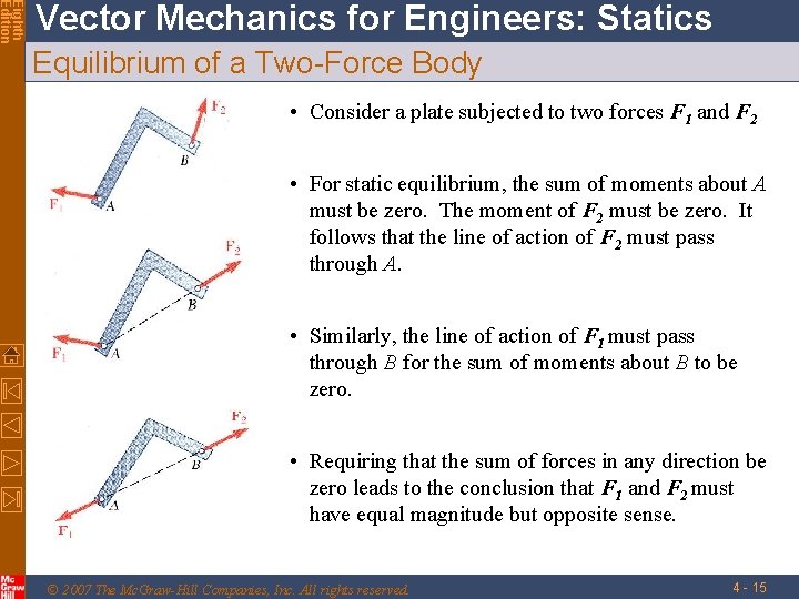 Eighth Edition Vector Mechanics for Engineers: Statics Equilibrium of a Two-Force Body • Consider