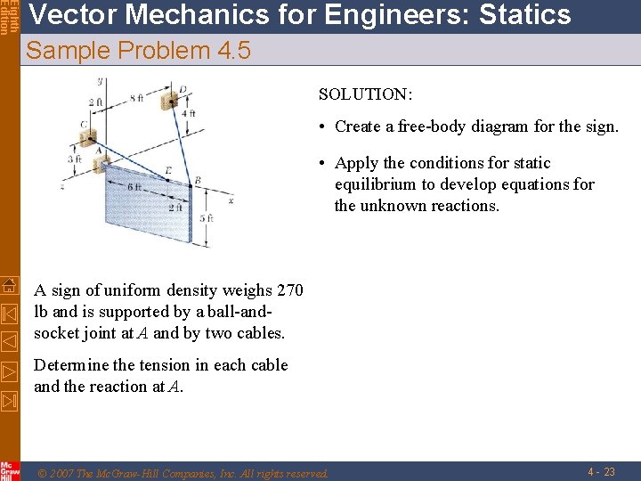 Eighth Edition Vector Mechanics for Engineers: Statics Sample Problem 4. 5 SOLUTION: • Create