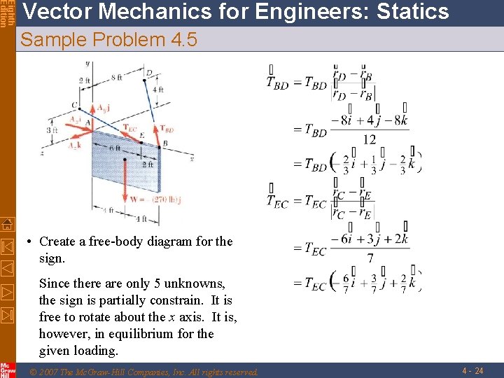 Eighth Edition Vector Mechanics for Engineers: Statics Sample Problem 4. 5 • Create a