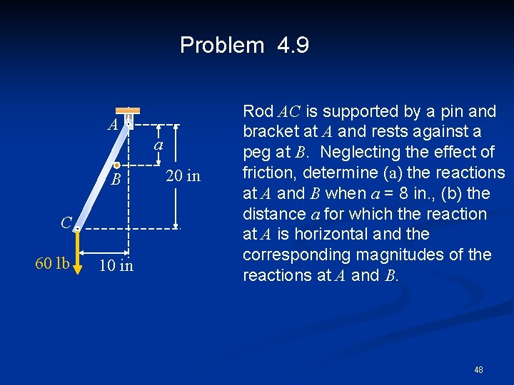 Problem 4. 9 A a B C 60 lb 10 in 20 in Rod