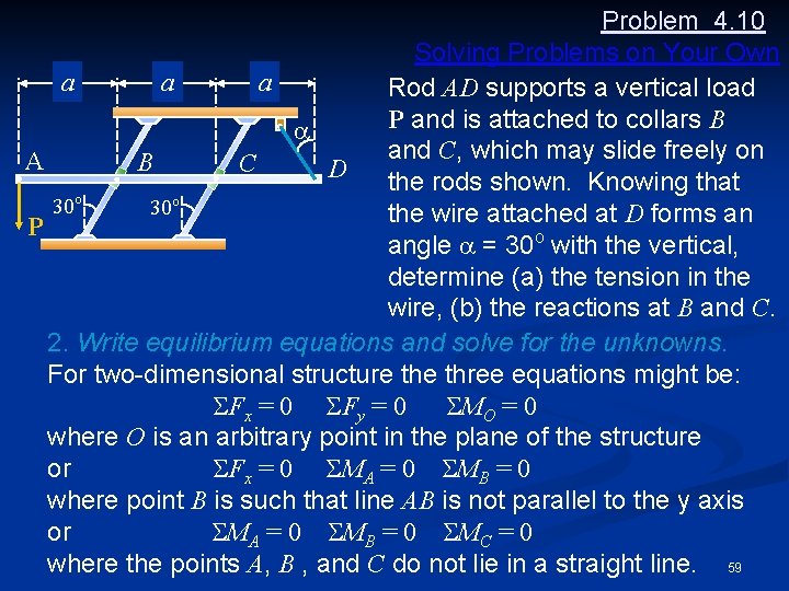 Problem 4. 10 Solving Problems on Your Own a a a Rod AD supports
