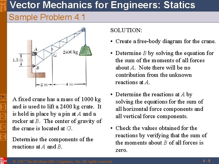 Eighth Edition Vector Mechanics for Engineers: Statics Sample Problem 4. 1 SOLUTION: • Create